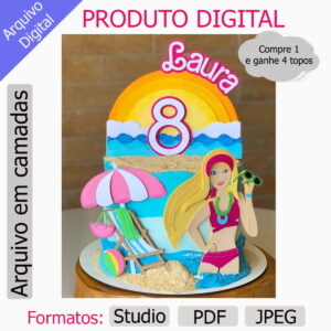 G1040 Arquivo Topo de Bolo Barbie em Camadas