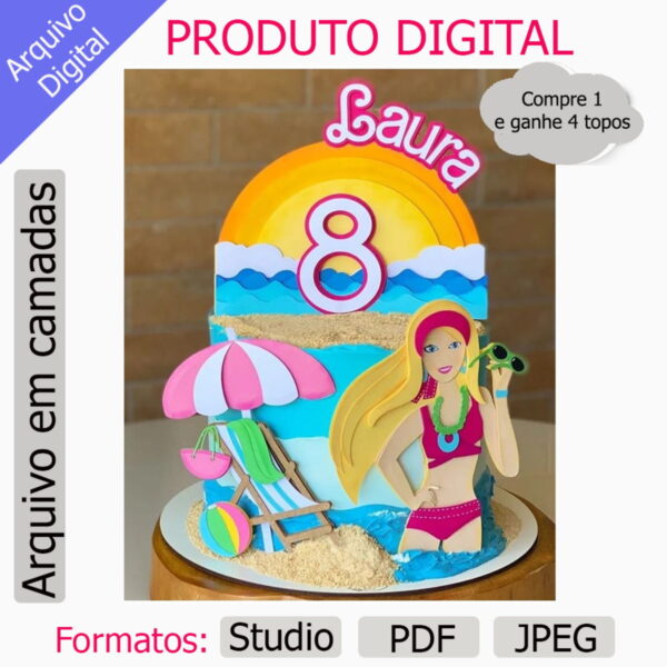 G1040 Arquivo Topo de Bolo Barbie em Camadas