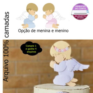 G613- Arquivo digital - Topo de bolo Anjinho Batizado