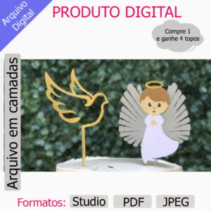 G895 - Arquivo Topo Batizado Anjinho em Camadas