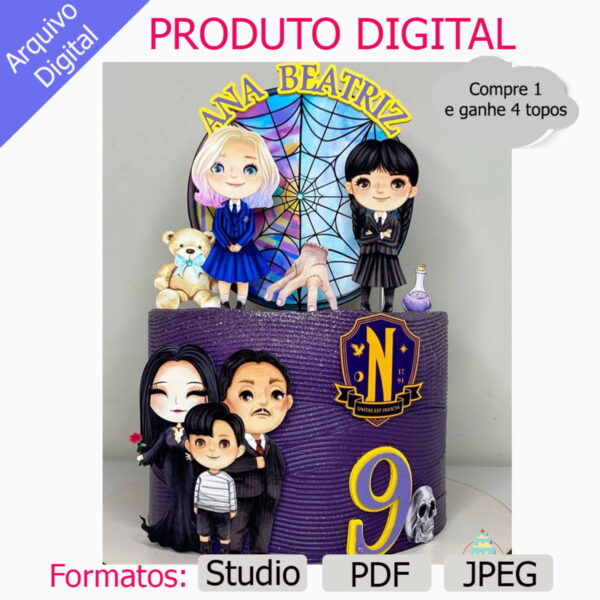 G636 - Arquivo Topo de Bolo - Wandinha Aquarelado