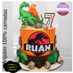 G785 - Topo de Bolo Dinossauro Jurassic Park em Camadas