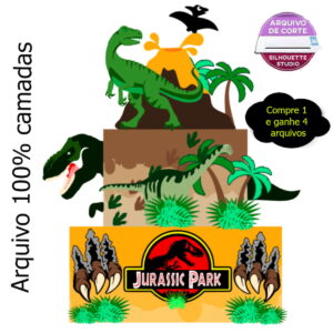 G786 - Topo de Bolo Dinossauro Jurassic Park em Camadas