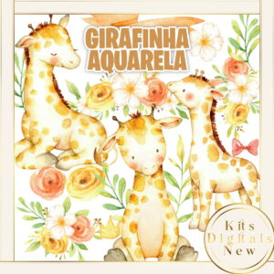 Girafinha Girafa Aquarela Cute Kit Digital