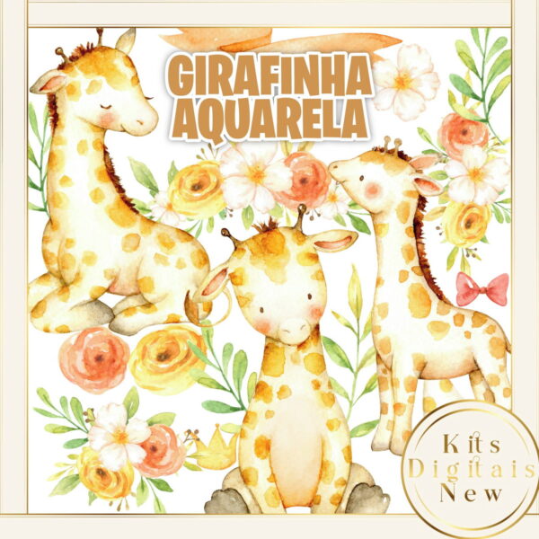 Girafinha Girafa Aquarela Cute Kit Digital