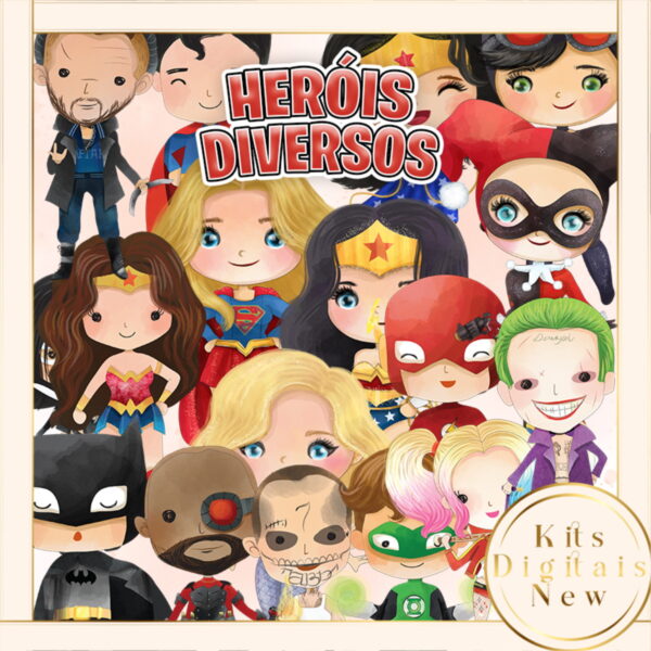 Heróis Diversos Aquarela Kit Digital