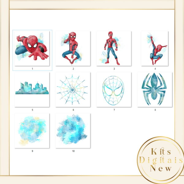 Homem Aranha Aquarela Kit Digital - Image 2