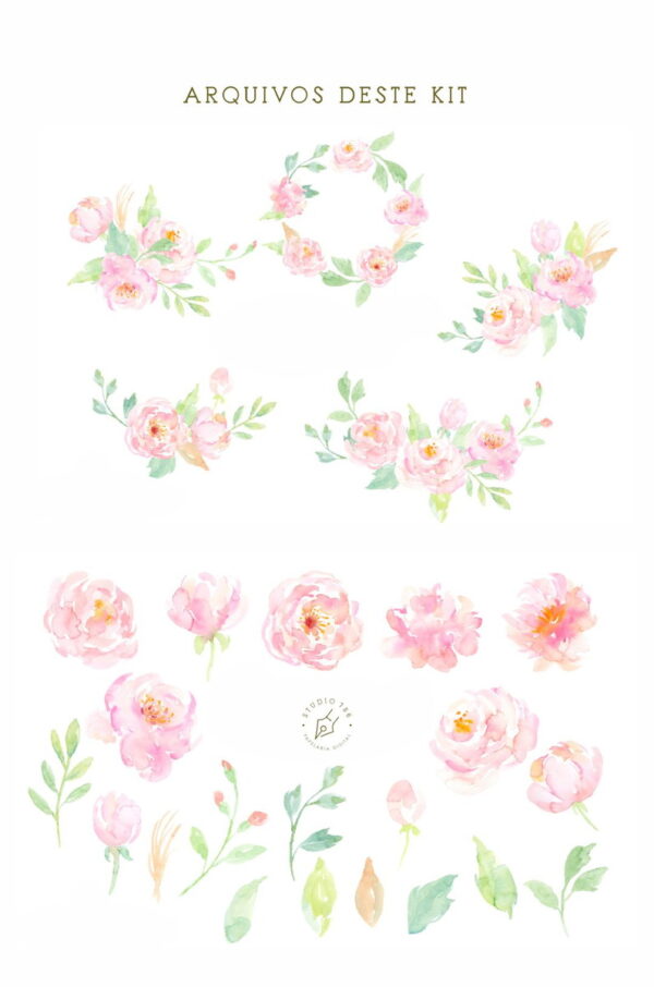 Kit 25 Elementos Digitais Floral Aquarela PNG - Cód. 120 - Image 2