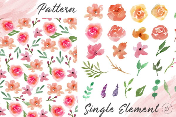 Kit 38 Elementos Digitais Floral Aquarela PNG - Cód. 127 - Imagem 2