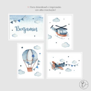 KIT 4 ARTES DIGITAIS - BALÃO + HELICÓPTERO + AVIÃO + NOME