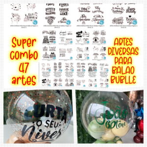 Kit 47 Artes para Balão Bubble - Arquivo Digital