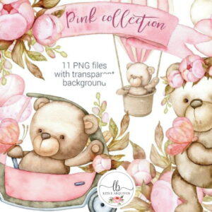 Kit Aquarela Ursinha Rosa