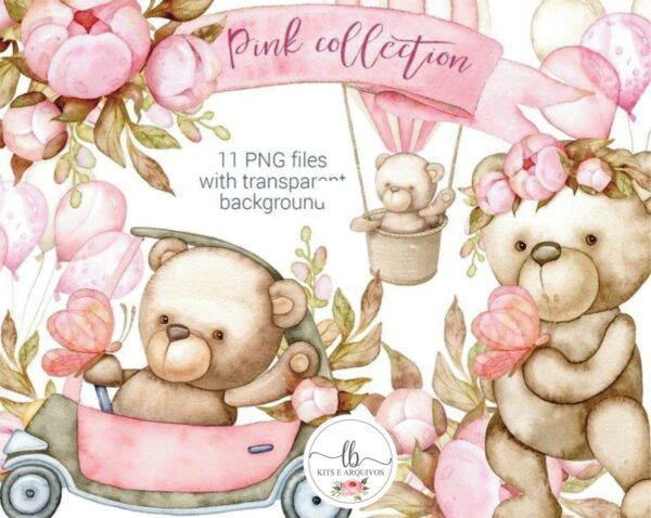 Kit Aquarela Ursinha Rosa