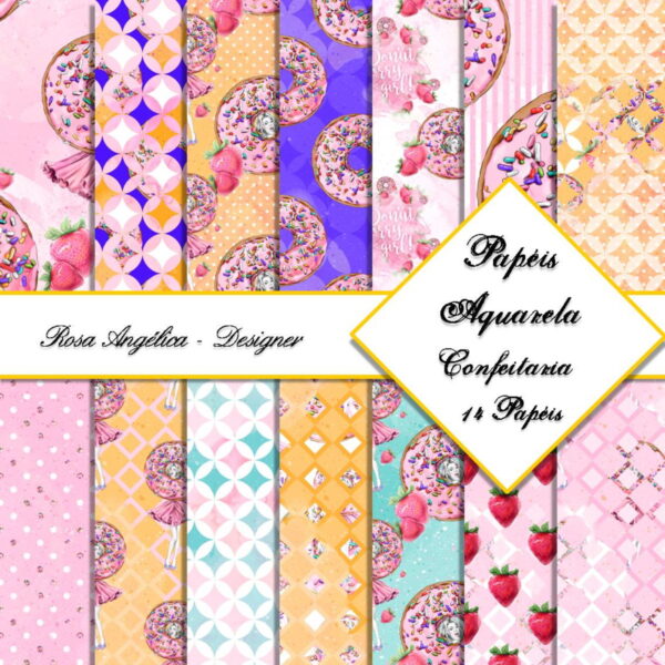 Kit Arquivo Digital Aquarela - Papéis Confeitaria