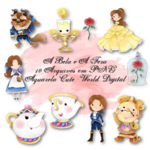 Kit Arquivo Digital em PNG Aquarela Cute A Bela e A Fera