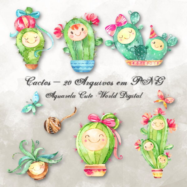 Kit Arquivo Digital em PNG Aquarela Cute Cactos - Image 2