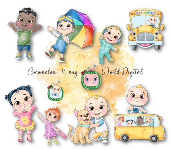 Kit Arquivo Digital em Png Aquarela Cute Cocomelon