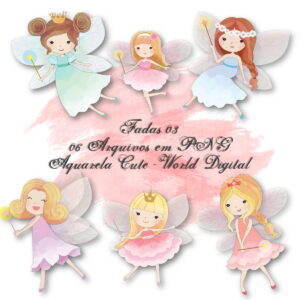Kit Arquivo Digital em PNG Aquarela Cute Fadas 03
