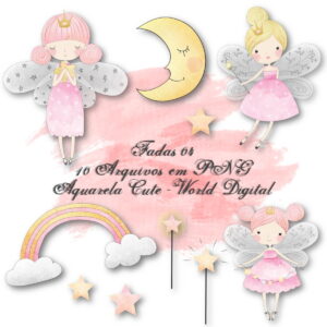 Kit Arquivo Digital em PNG Aquarela Cute Fadas 04