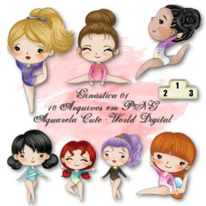Kit Arquivo Digital em PNG Aquarela Cute Ginastica 01