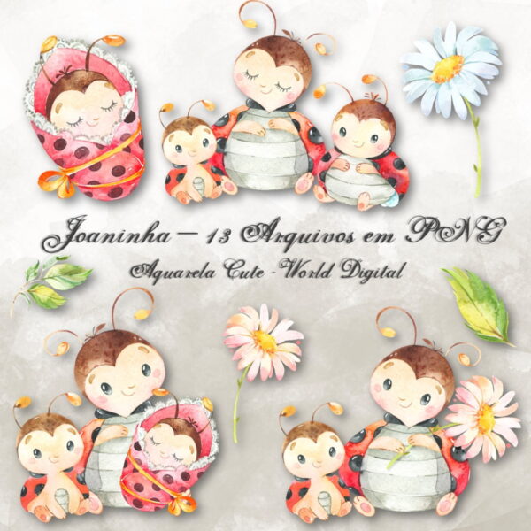 Kit Arquivo Digital em PNG Aquarela Cute Joaninha - Imagem 2