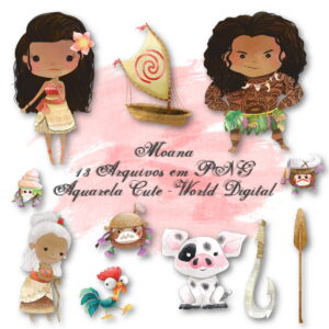 Kit Arquivo Digital em PNG Aquarela Cute Moana