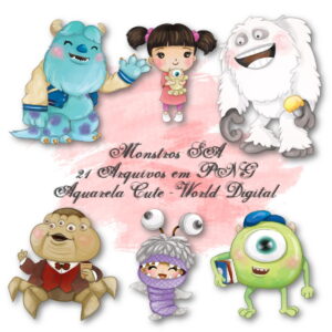 Kit Arquivo Digital em PNG Aquarela Cute Monstros SA
