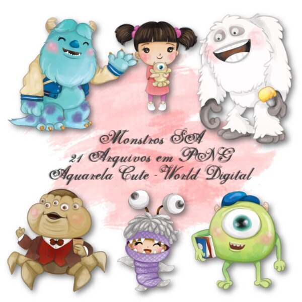 Kit Arquivo Digital em PNG Aquarela Cute Monstros SA