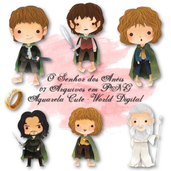 Kit Arquivo Digital em PNG Aquarela Cute O Senhor dos Anéis