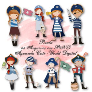 Kit Arquivo Digital em PNG Aquarela Cute Pirata