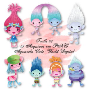 Kit Arquivo Digital em PNG Aquarela Cute Trolls 03