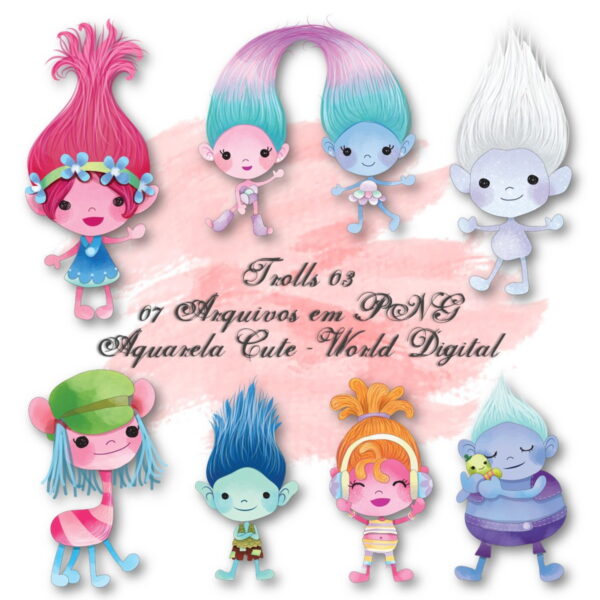 Kit Arquivo Digital em PNG Aquarela Cute Trolls 03