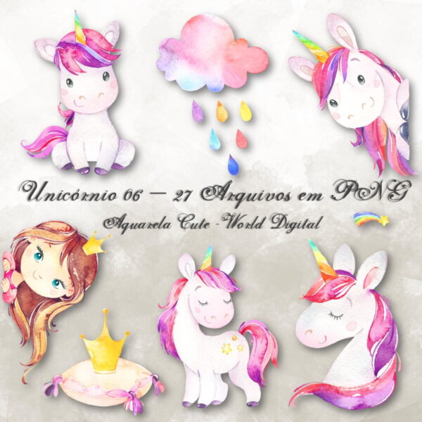 Kit Arquivo Digital em PNG Aquarela Cute Unicórnio 06 - Image 2