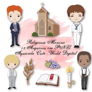 Kit Arquivo Digital em PNG Aquarela Religiosos Menino