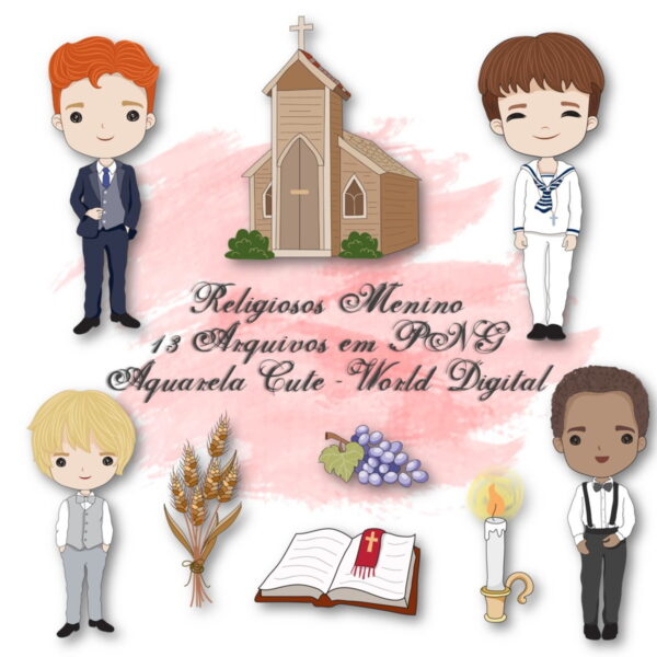 Kit Arquivo Digital em PNG Aquarela Religiosos Menino