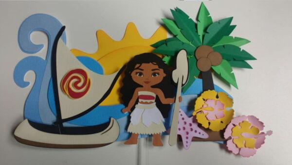 Kit Arquivo Digital Topo Bolo Moana Mar Areia Praia