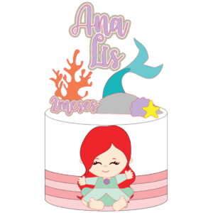 Kit C/ 5 Arquivo De Corte: Topo De Bolo Princesa Ariel 008