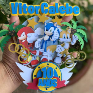 Kit C/ 5 Arquivo De Corte: Topo De Bolo Sonic 001