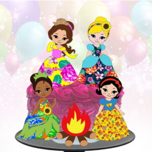 Kit C/ 5 Arquivos De Corte 09 - Princesas Topode Bolo Camada
