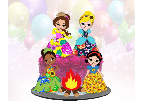 Kit C/ 5 Arquivos De Corte 09 - Princesas Topode Bolo Camada