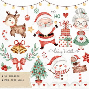Kit c/ 5 arquivos de corte 113-KIT DIGITAL NATAL AQUARELA