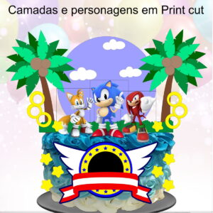 Kit com 5 arquivos de corte 08-SONIC TOPO DE BOLO