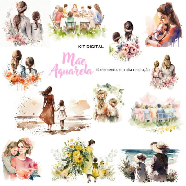 Kit de Arquivos Digitais Mãe Aquarela