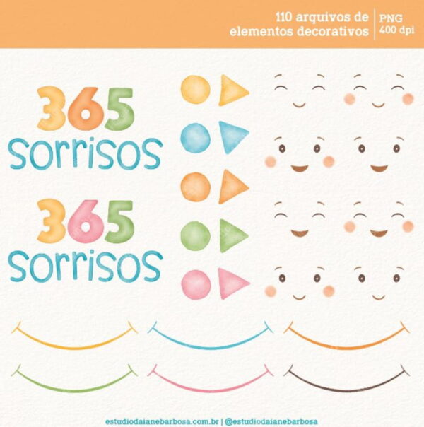 Kit Digital 365 Sorrisos - Cliparts Aquarela - Imagem 2