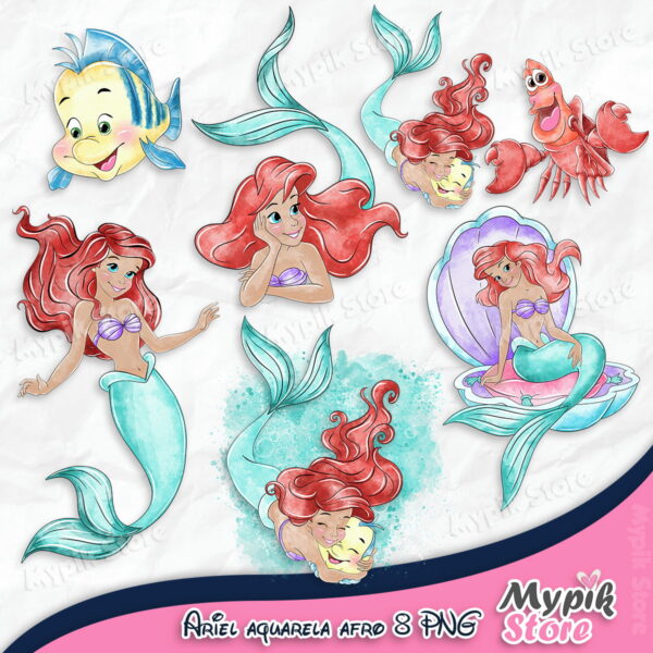 Kit Digital a Pequena Sereia Ariel Afro Aquarela 2