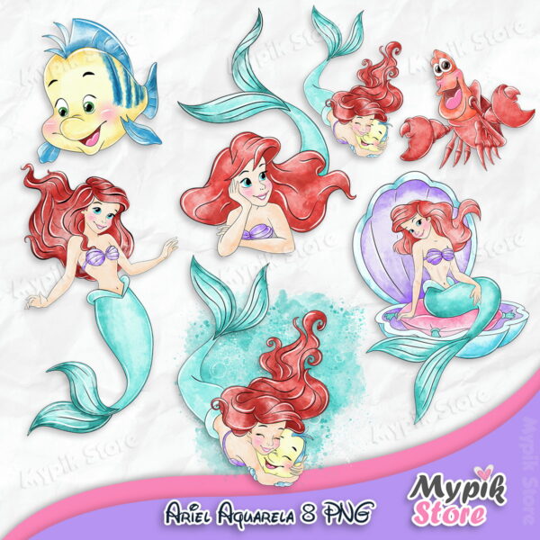 Kit Digital a Pequena Sereia Ariel Aquarela