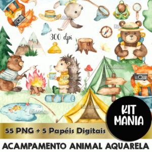 Kit Digital Acampamento Animal Aquarela