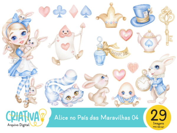 Kit Digital - Alice no País das Maravilhas Aquarela 04