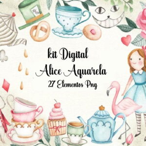 Kit Digital - Alice no Pais das Maravilhas Aquarela