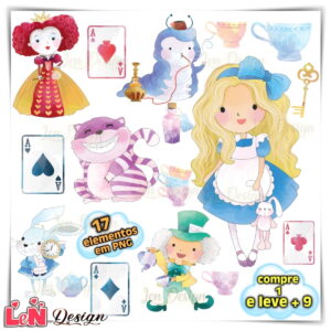 Kit Digital Alice no País das Maravilhas Aquarela